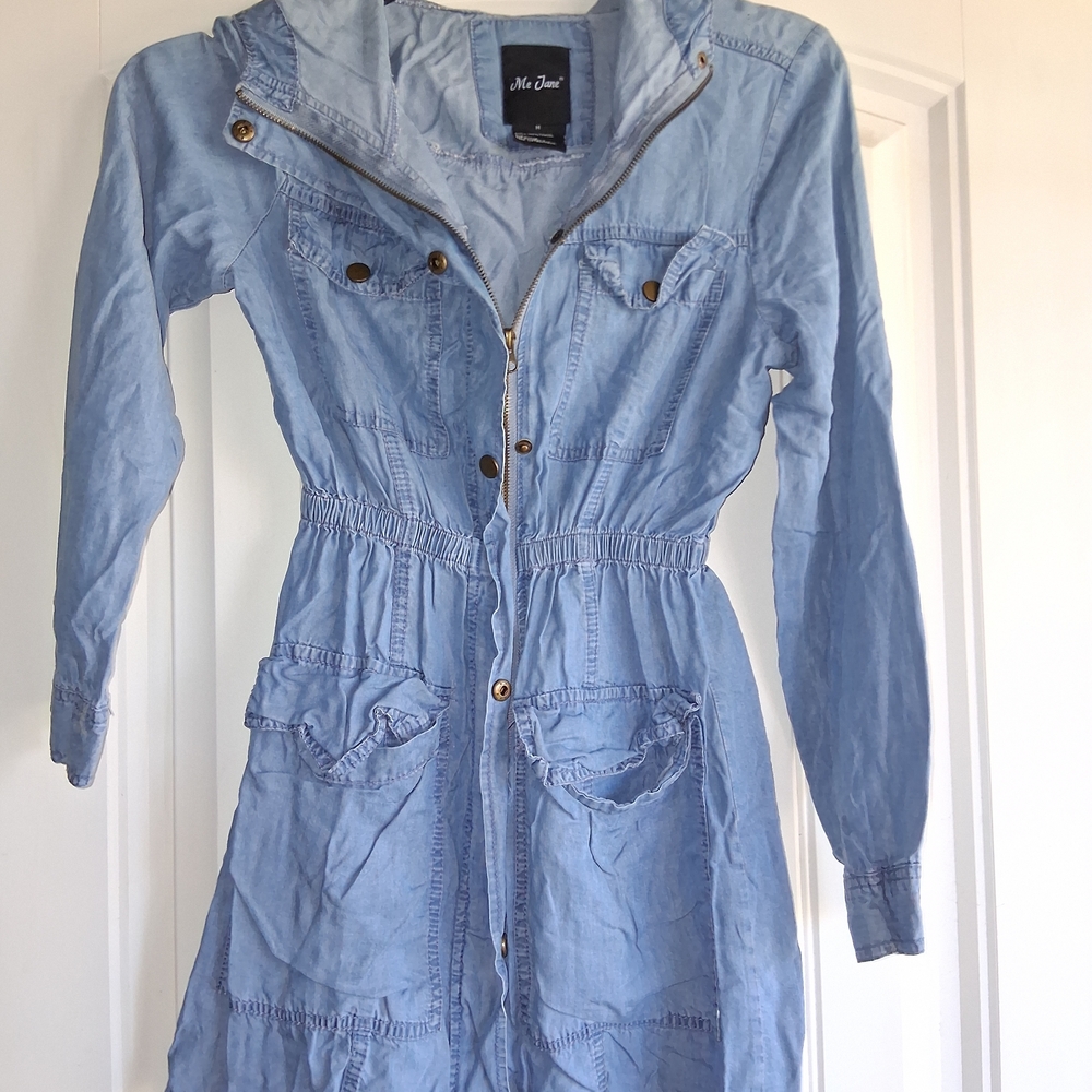 Me Jane Women's Sky Blue Hooded Denim Jacket